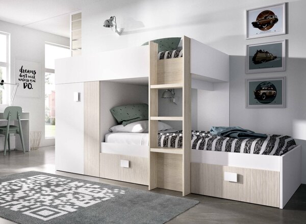 Composizione camera da letto Araba, 271x111h150 cm, Bianco e Rovere