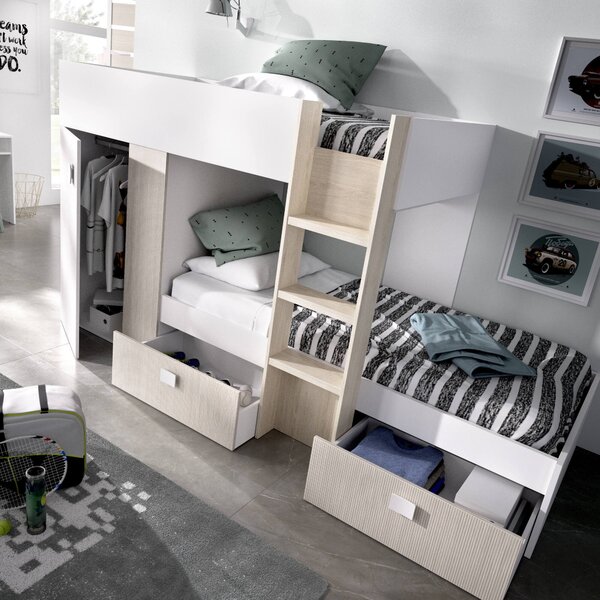 Composizione camera da letto Araba, 271x111h150 cm, Bianco e Rovere