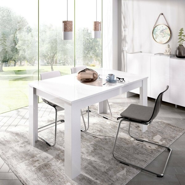 Tavolo allungabile moderno 6-8 posti 140/190x90cm bianco lucido - Dencio