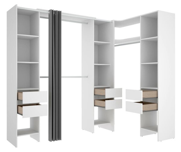 Cabina armadio ad angolo con cassetti bianca 234x205h cm - Alanno