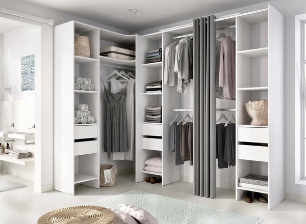Cabina armadio ad angolo con cassetti bianca 234x205h cm - Alanno