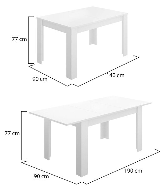 Tavolo allungabile moderno 6-8 posti 140/190x90cm bianco lucido - Dencio