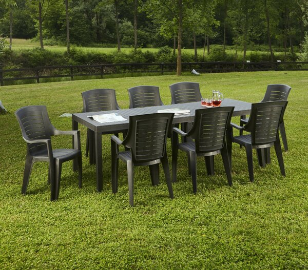 Tavolo da giardino allungabile 8-10 posti 150/220x90cm effetto doghe antracite - Arabesch