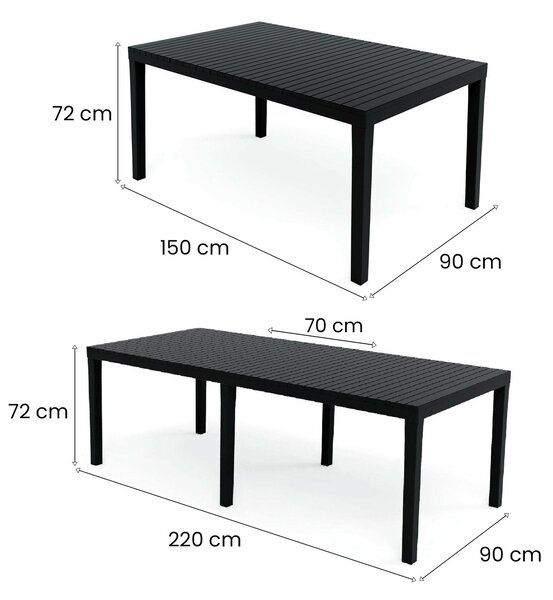Tavolo da giardino allungabile 8-10 posti 150/220x90cm effetto doghe antracite - Arabesch