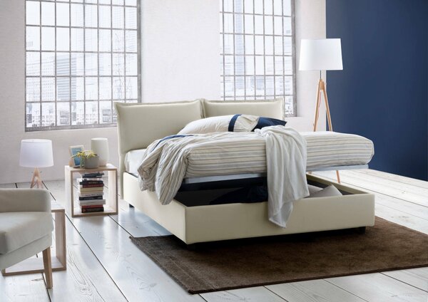 Letto matrimoniale contenitore beige 175x205cm sfoderabile - Anjin