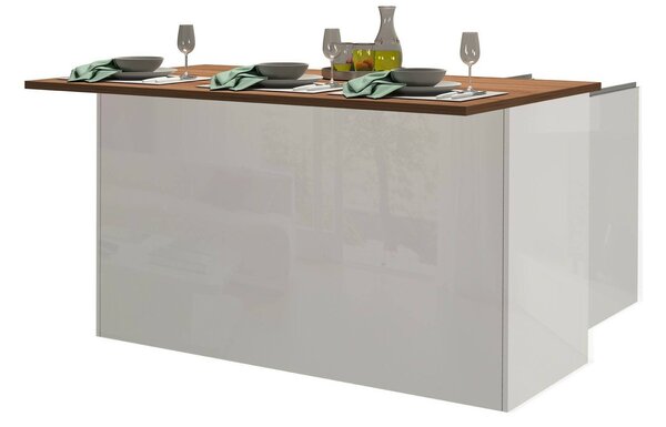 Isola cucina salvaspazio con ripiani 155x90x90h cm bianca lucida e rovere - Tartaro