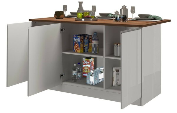 Isola cucina salvaspazio con ripiani 155x90x90h cm bianca lucida e rovere - Tartaro