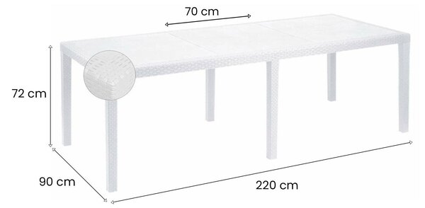 Tavolo da giardino allungabile 8-10 posti 150/220x90cm effetto rattan bianco - Abbaviva