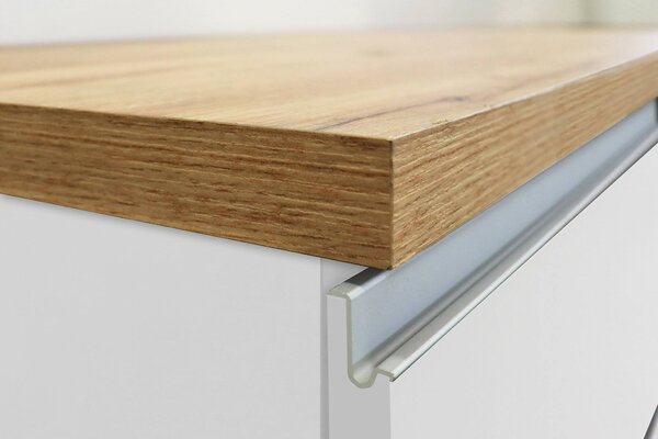 Isola cucina moderna per open space 160x90x90h cm bianca lucida e rovere - Abern