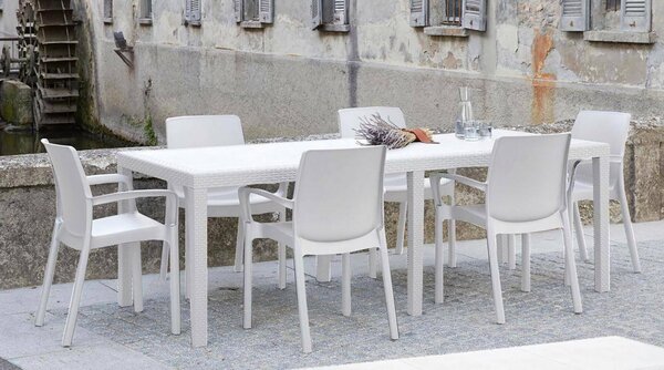 Tavolo da giardino allungabile 8-10 posti 150/220x90cm effetto rattan bianco - Abbaviva