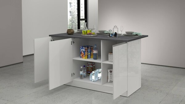 Isola per cucina moderna 155x90x90h cm bianca lucida e ardesia - Tartaro