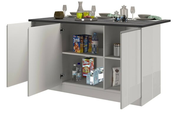 Isola per cucina moderna 155x90x90h cm bianca lucida e ardesia - Tartaro