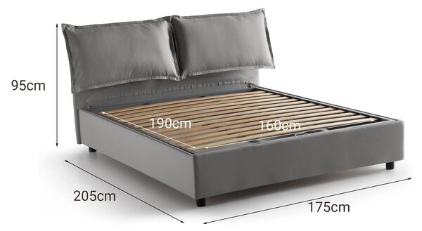 Letto matrimoniale contenitore grigio 175x205cm sfoderabile - Anjin