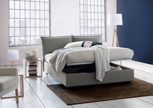 Letto matrimoniale contenitore grigio 175x205cm sfoderabile - Anjin