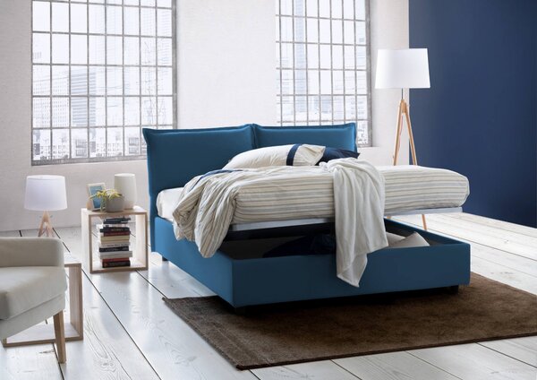 Letto matrimoniale contenitore blu 175x205cm sfoderabile - Anjin