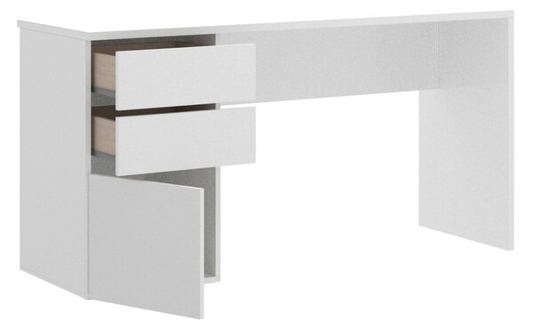 Scrivania lineare bianca lucida 139x60cm con 2 cassetti - Ardina