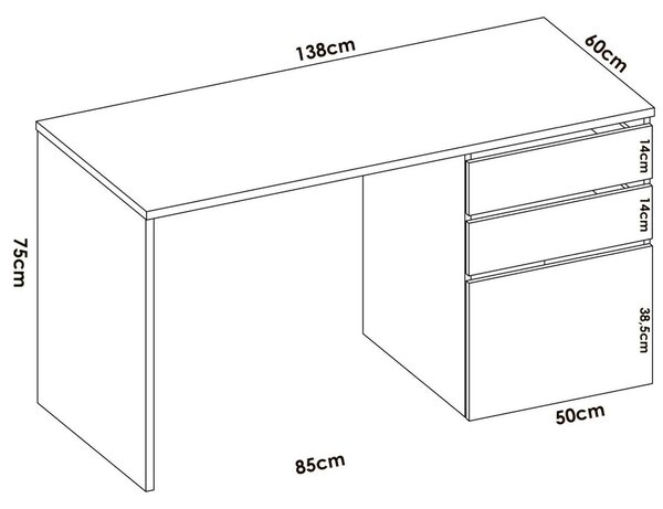 Scrivania lineare bianca lucida 139x60cm con 2 cassetti - Ardina