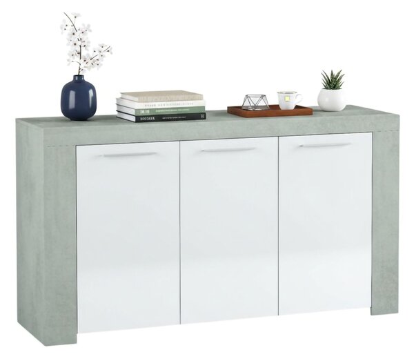 Credenza cemento e bianca porta bicchieri 144x42x80h cm 3 ante - Amaculi