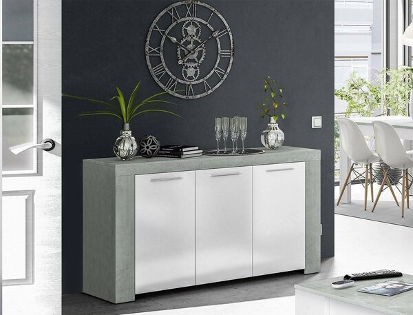 Credenza cemento e bianca porta bicchieri 144x42x80h cm 3 ante - Amaculi