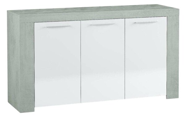 Credenza cemento e bianca porta bicchieri 144x42x80h cm 3 ante - Amaculi