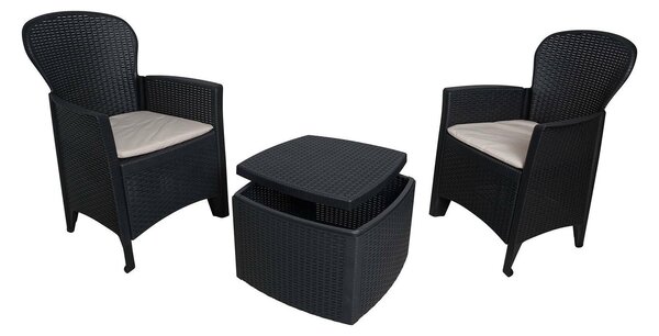 Salotto da esterno 2 poltrone 1 tavolino contenitore antracite - Anny