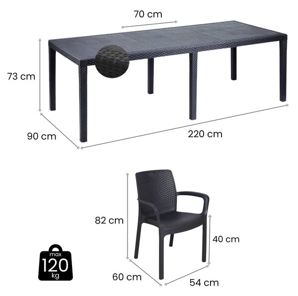 Salotto da esterno 4 sedie e tavolo allungabile antracite - Arret