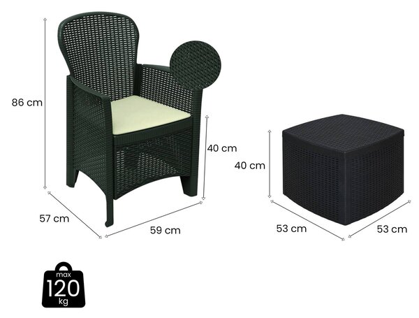 Salotto da esterno 2 poltrone 1 tavolino contenitore antracite - Anny