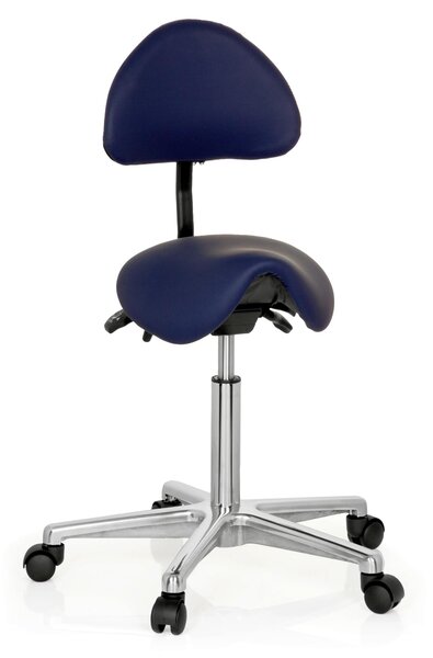 Sedia da ufficio Studio, rivestita in ecopelle, colore blu, regolabile in altezza, dimensioni 105x36x40 cm