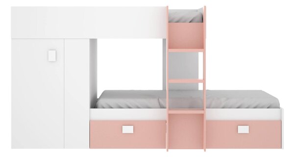 Composizione camera da letto Araba, 271x111h150 cm, Bianco e Rosa