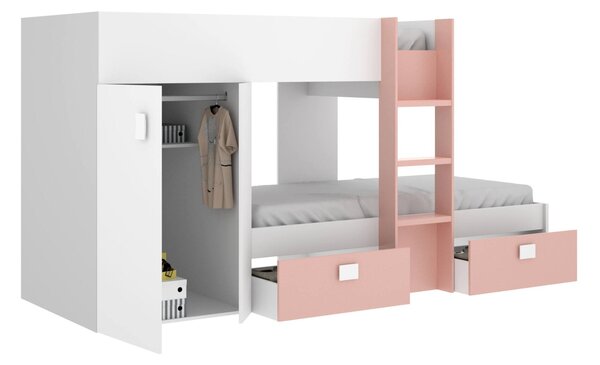 Composizione camera da letto Araba, 271x111h150 cm, Bianco e Rosa