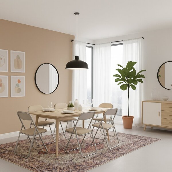 Set 6 sedie pieghevoli imbottite beige struttura in metallo - Antenore
