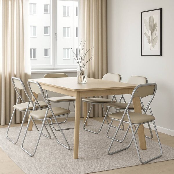 Set 6 sedie pieghevoli imbottite beige struttura in metallo - Antenore
