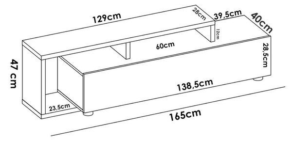 Porta TV rovere nodi e antracite 165x40x46h cm modulabile - Argon