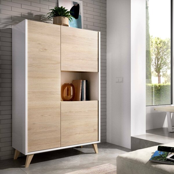 Credenza alta rovere e bianca 81x43x135h cm 3 ante - Crono