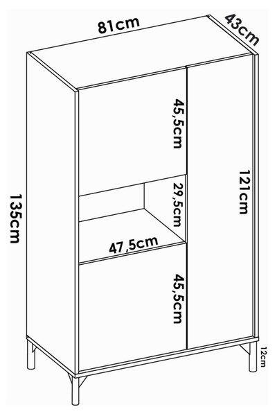 Credenza alta rovere e bianca 81x43x135h cm 3 ante - Crono