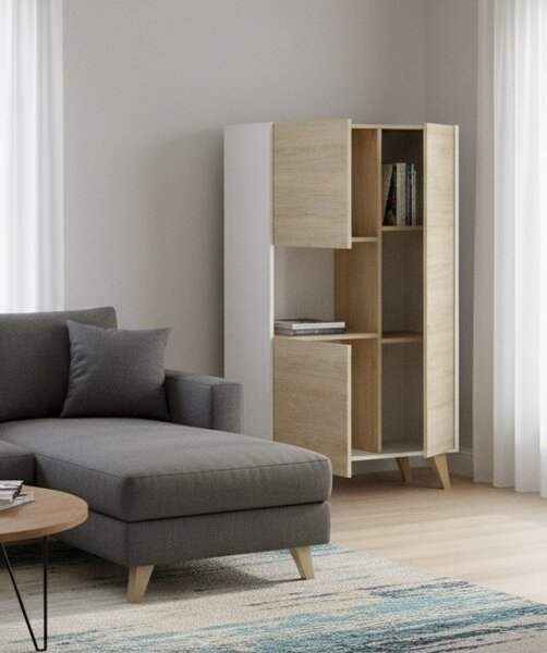 Credenza alta rovere e bianca 81x43x135h cm 3 ante - Crono