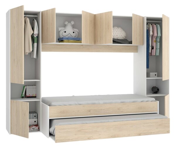 Composizione camera da letto Giustizia, 303x97h203 cm, Rovere e Bianco