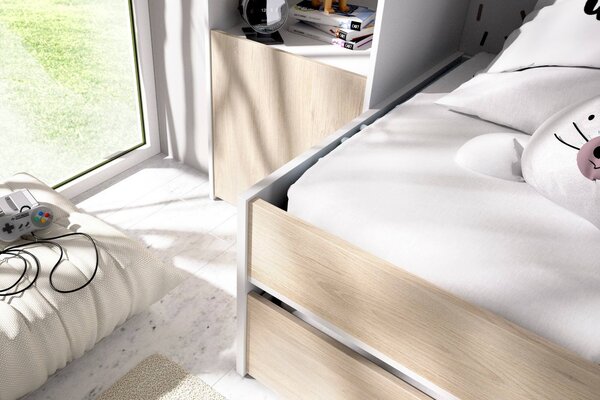 Composizione camera da letto Giustizia, 303x97h203 cm, Rovere e Bianco
