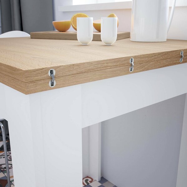 Tavolo allungabile salvaspazio 4-6 posti 67x67/135cm bianco e rovere - Aratro