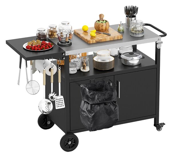 Costway Carrello da griglia con ripostiglio da cucina da esterno con piano, Carrello da griglia e armadietto a 2 porte Nero