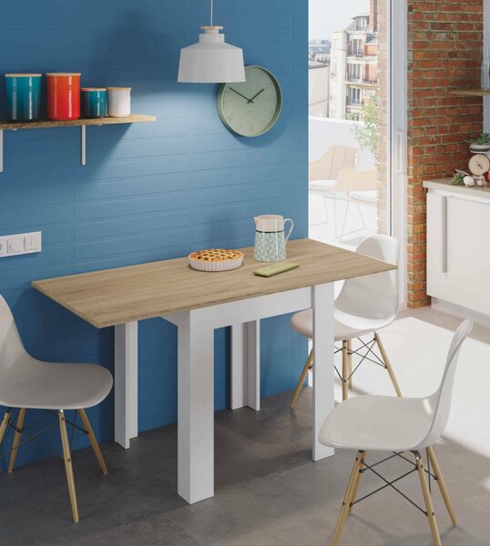 Tavolo allungabile salvaspazio 4-6 posti 67x67/135cm bianco e rovere - Aratro