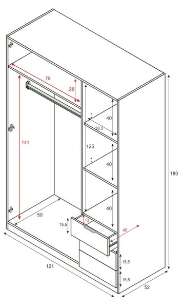Guardaroba con appendiabiti bianco e rovere 121x180h cm - Apaches