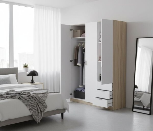 Guardaroba con appendiabiti bianco e rovere 121x180h cm - Apaches