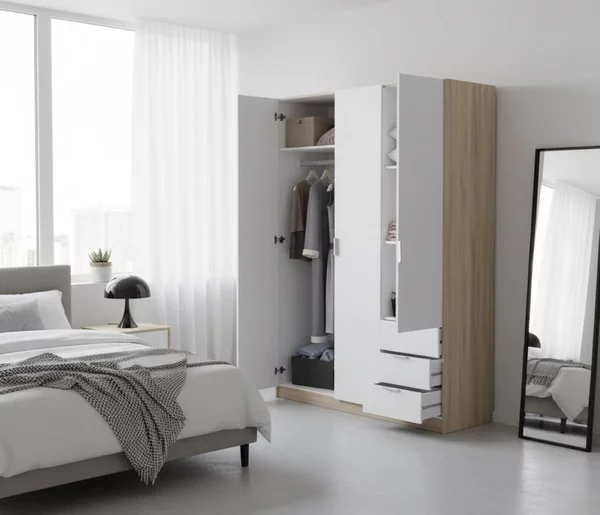 Guardaroba con appendiabiti bianco e rovere 121x180h cm - Apaches