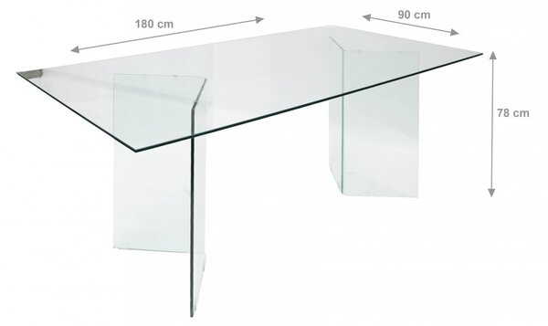 Tavolo vetro rettangolare 10 posti trasparente 180x90cm - Armir