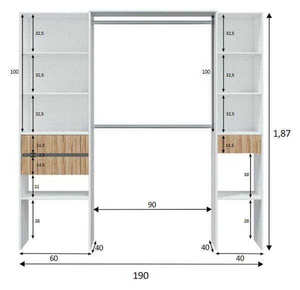 Cabina armadio classica bianca e rovere 196x187h cm - Ary