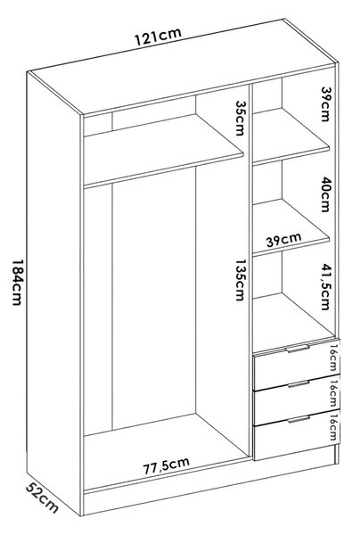 Guardaroba 3 ante rovere 121x184h cm - Astru