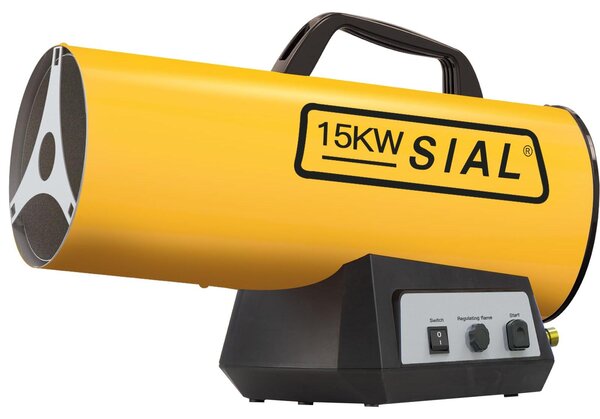 Ventilatore a gas da 15 kW con accensione piezoelettrica, colore giallo