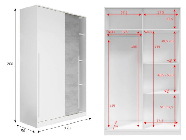 Guardaroba con appendiabiti cemento e bianco 120x200h cm - Aristode
