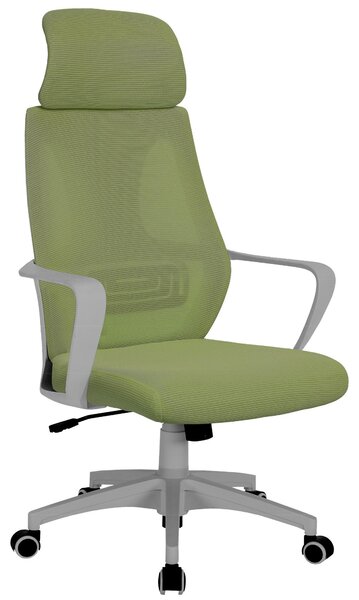 Sedia da ufficio con supporto lombare, rivestita in tessuto a rete. Sedia da scrivania con funzione basculante, sedia girevole ergonomica con schienale regolabile e traspirante. Colore: grigio/verde